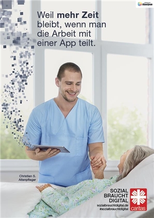 Plakat zur Caritas-Kampagne 2019 Altenpfleger