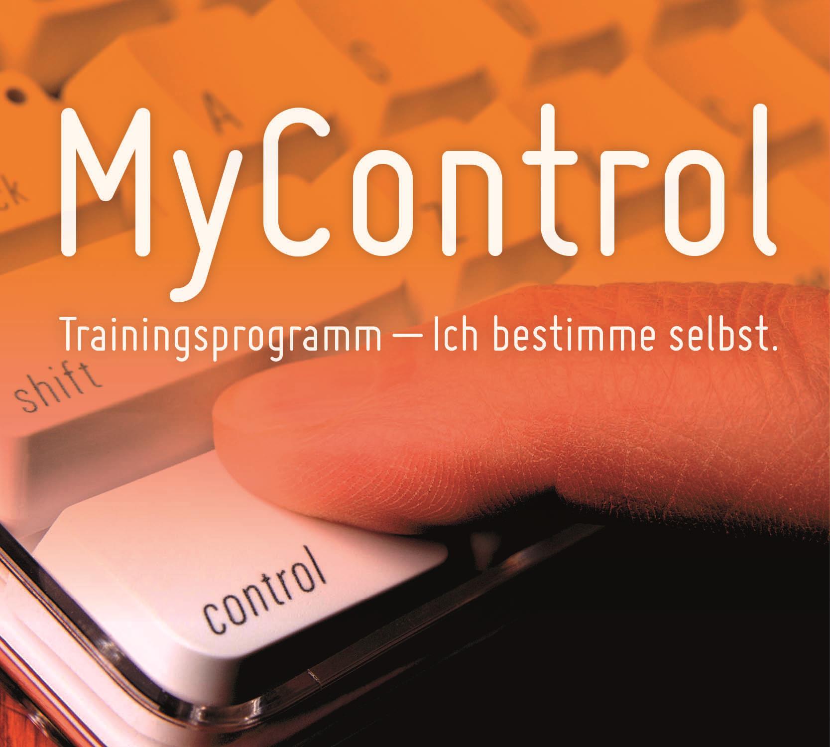 Auf mossgrünem Hintergrund steht der Text MyControl - Trainingsprogramm für einen selbstbestimmten Alkoholkonsum.