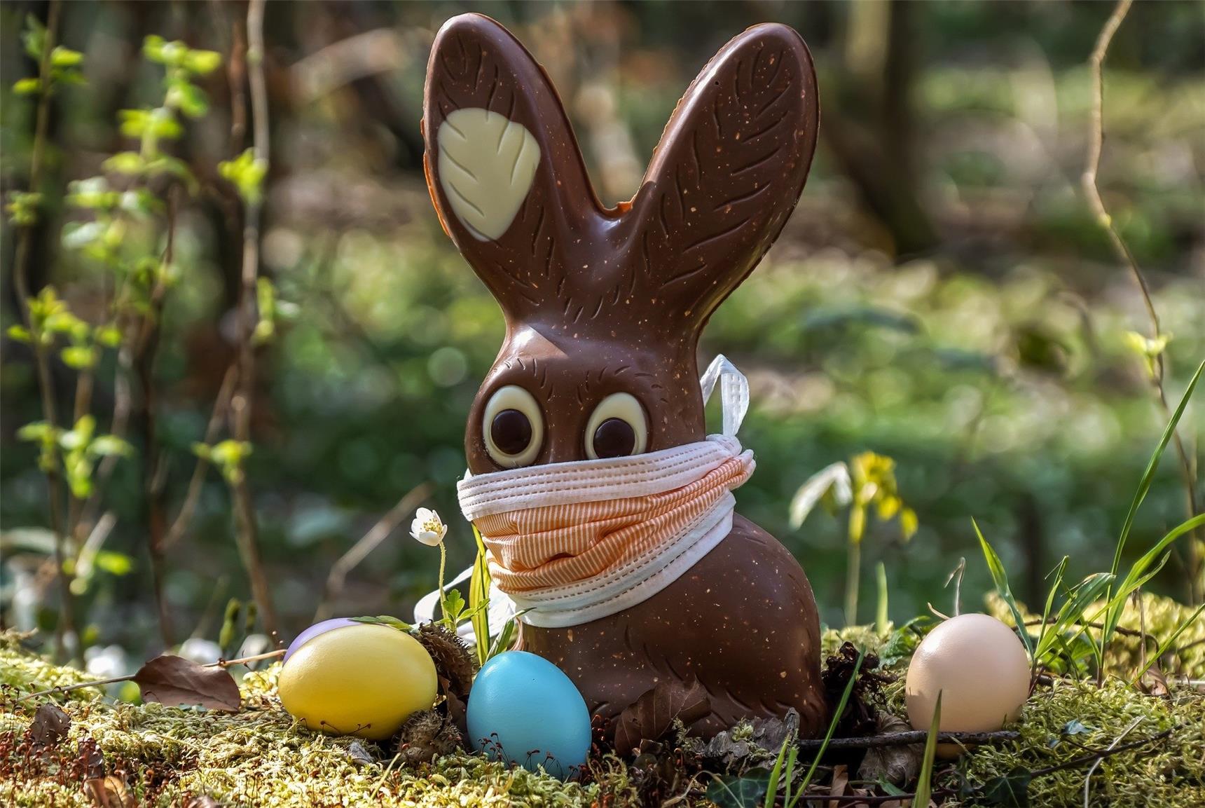 Osterhase mit Behelfs-Mundschutz
