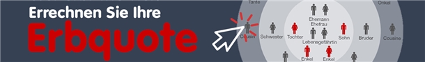 Zum Erbquotenrechner Banner: Wer bekommt wie viel? Errechnen Sie Ihre Erbquote.