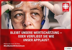 003-2021 Kampagnenstart Das Plakat zeigt in Nahaufnahme einen Arzt mit Mundschutz.