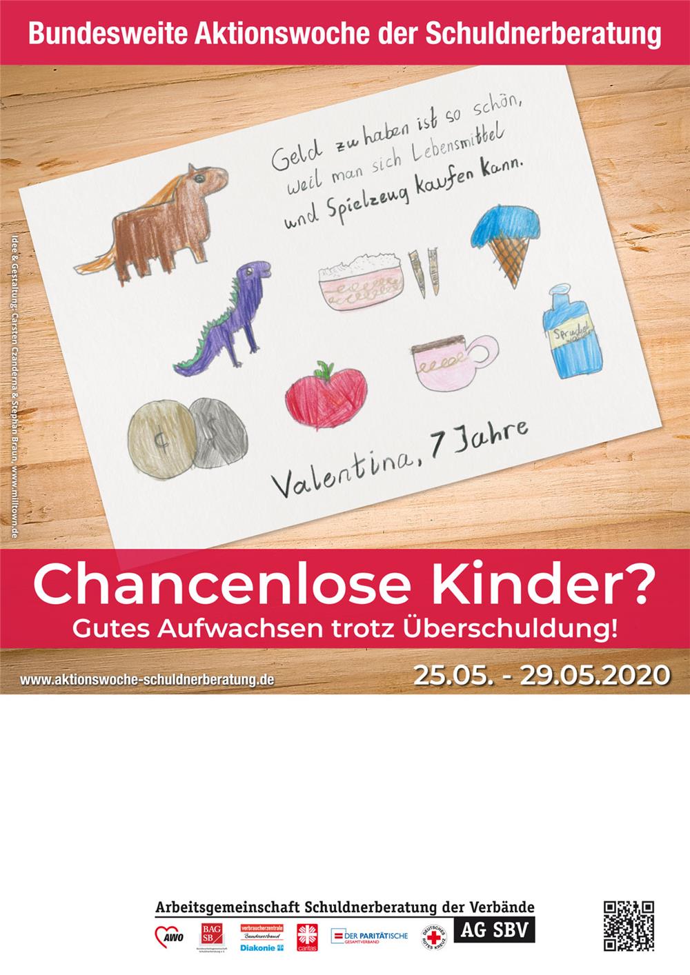 Das Plakat zeigt Kinderzeichnungen unter dem Titel "Chancenlose Kinder?"