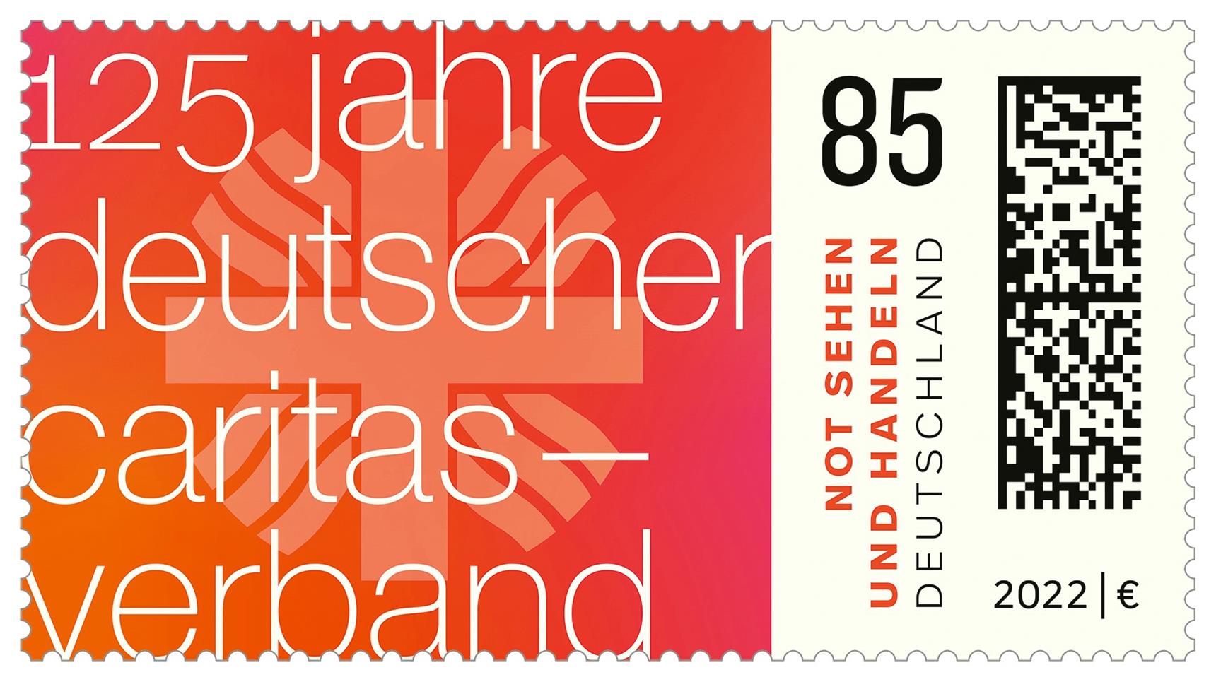 Briefmarke mit der Aufschrift 125 Jahre Caritas