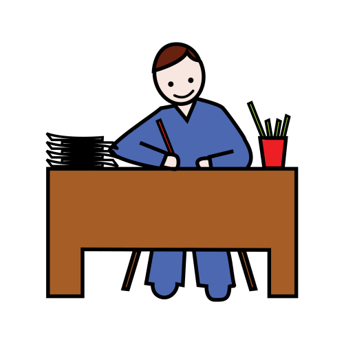 Mensch abrbeitet am Schreibtisch