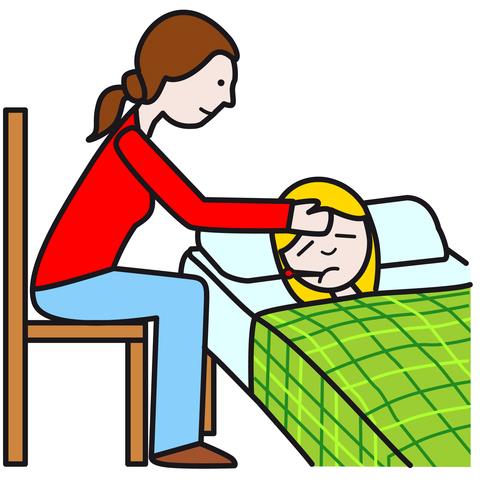 Frau pflegt kranke Person in Bett