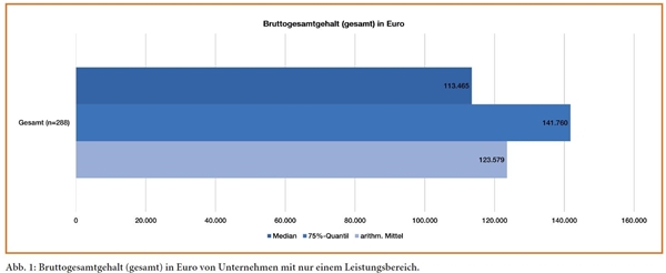 nc18_2019 Spitzengehälter - Abb_1 Die Abbildung 1 zeigt als Balkendiagramm die Verteilung der Bruttogesamtgehälter im Bereich von Unternehmen mit nur einem Leistungsbereich.