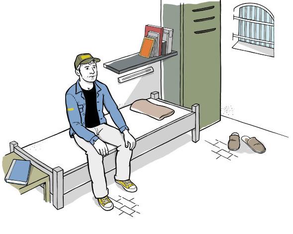 Gefangener in Gefängniszelle (Illustration)