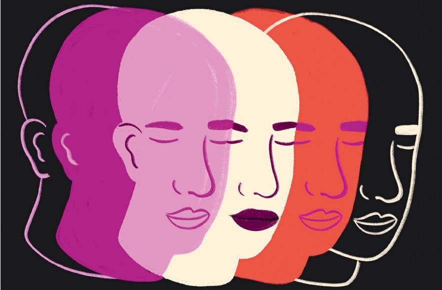 Mehrere Gesichter sind in der grafischen Zeichnung übereinander gelegt.