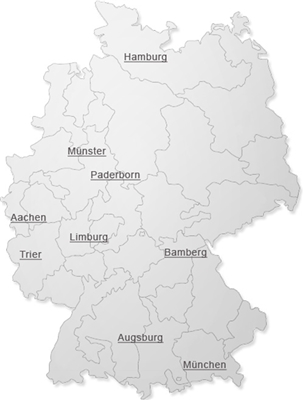Karte: Ethikräte der Caritas in Deutschland Ethikräte der Caritas