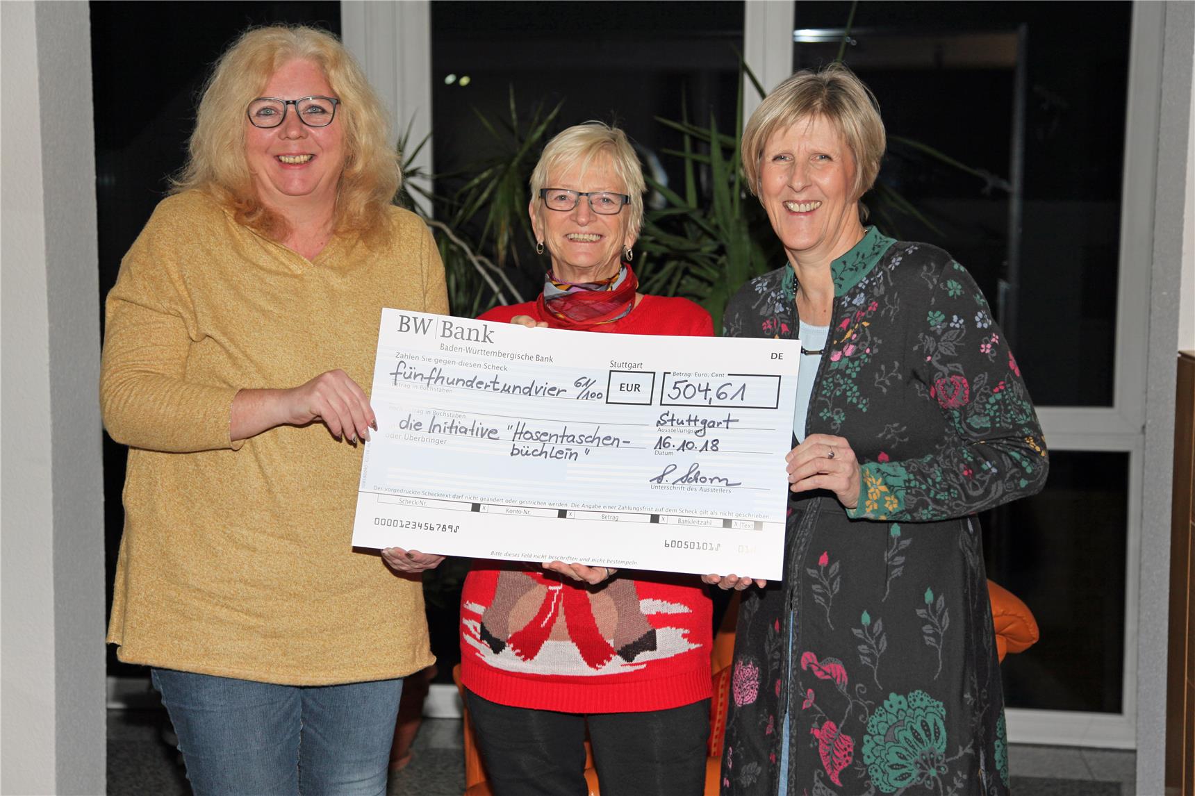 Drei Frauen mit Scheck