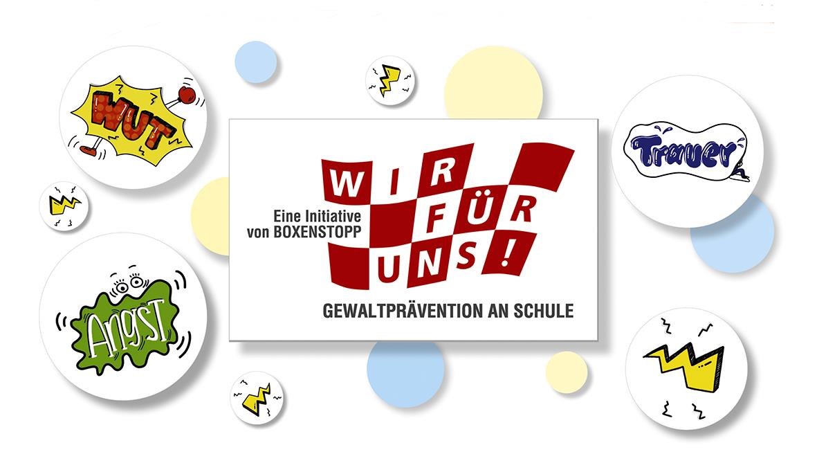 Wir-für-Uns-Logo plus verschiedene Sprechblasen