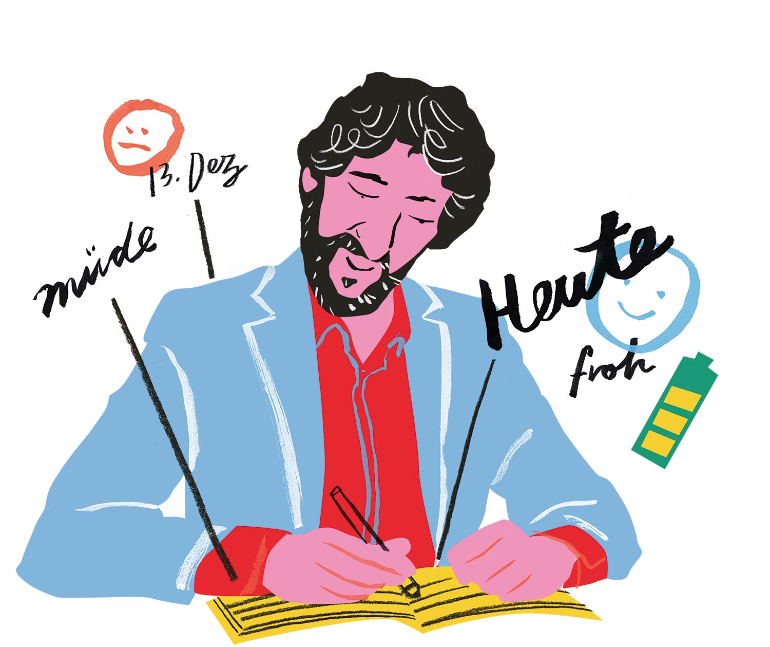 Ein Mann schreibt ins Tagebuch.